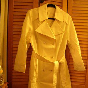 Beige french vanilla lined trench coat rain? vintage? lined 10 12 medium AS IS